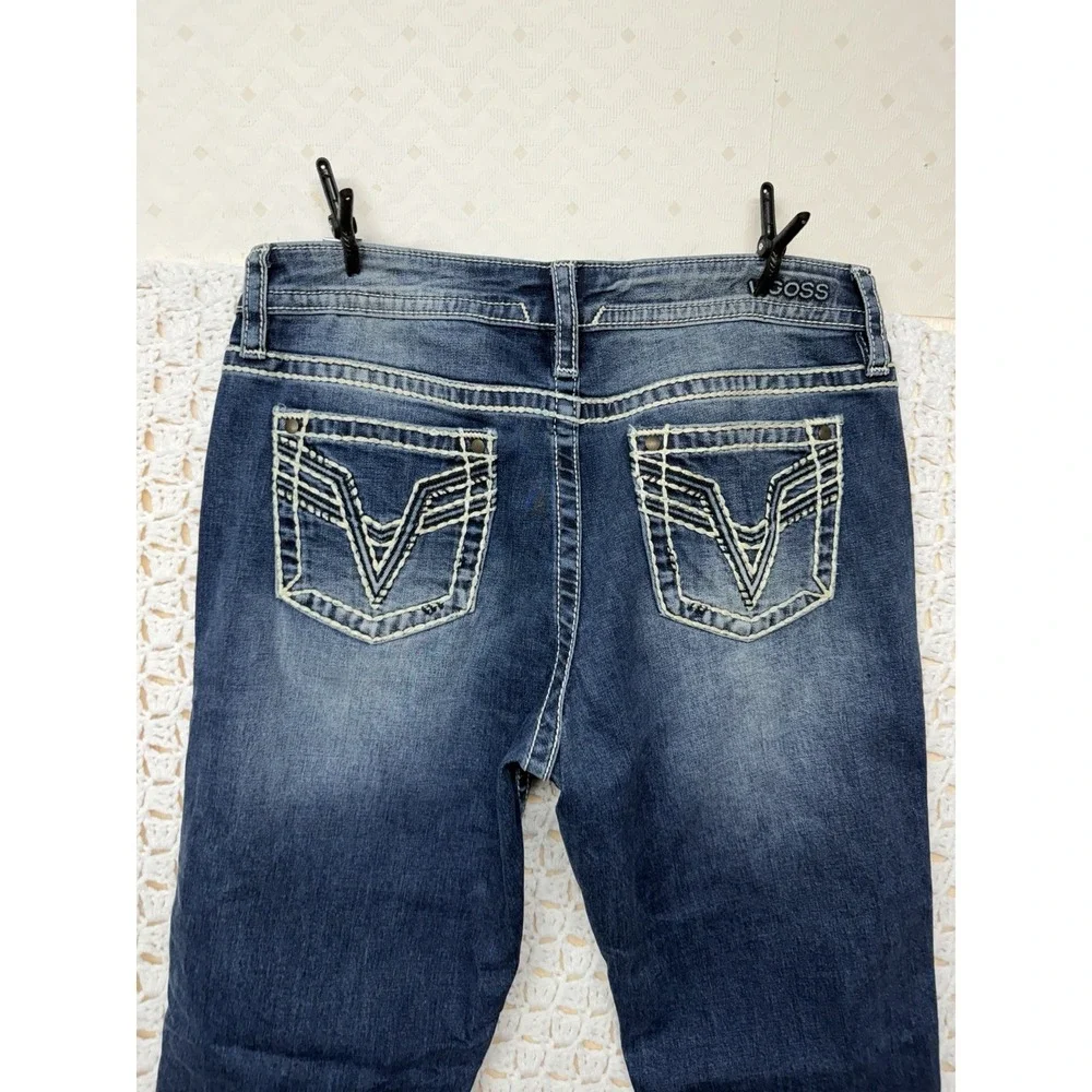Vigoss Capri Jeans Women Sz 10 W33 L22 Blue Denim  Embroidery Pockets